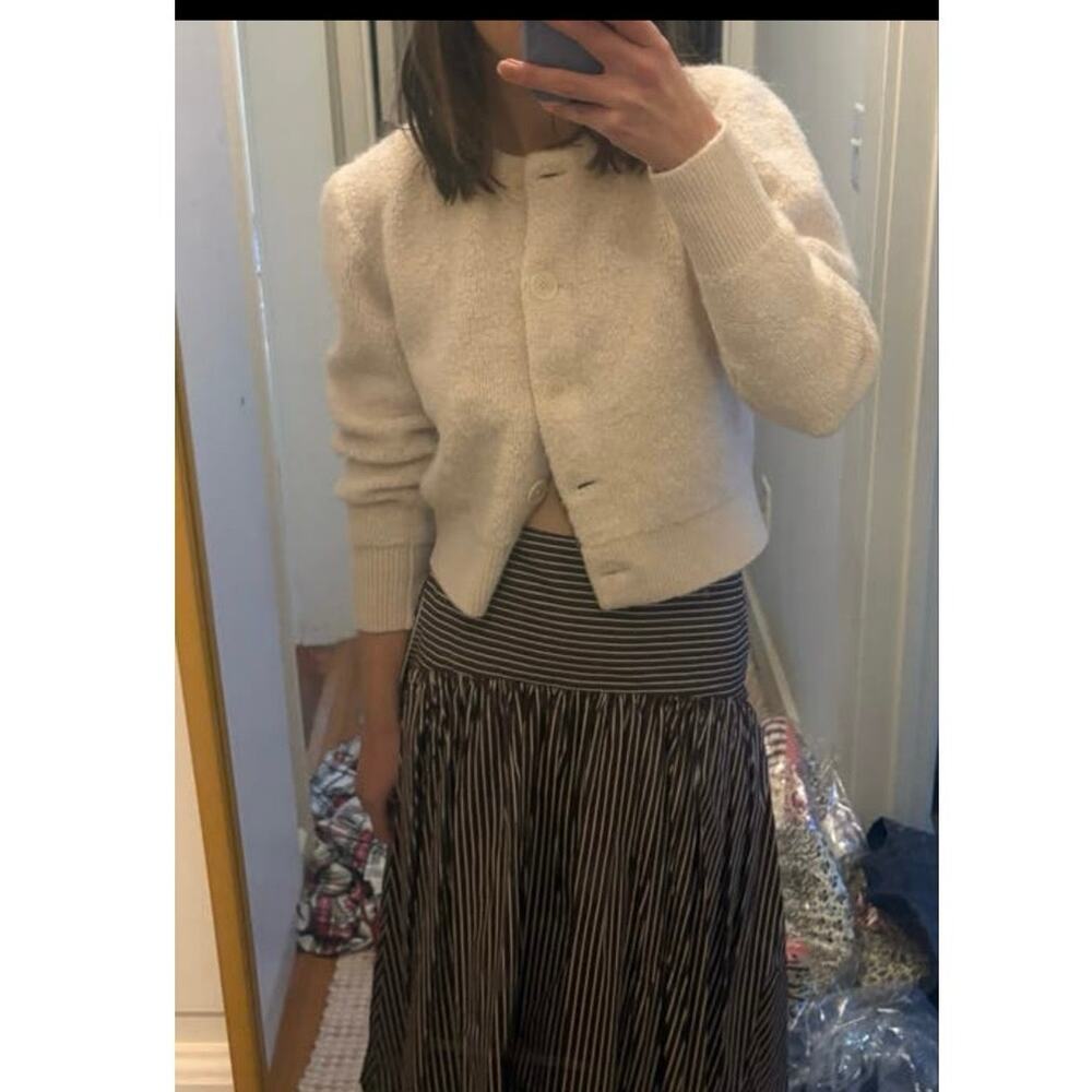 SANDRO OFF-WHITE Knit Alpaca Wool Blend Creamy Button Knot Cardigan size 0 - Picture 16 of 16
